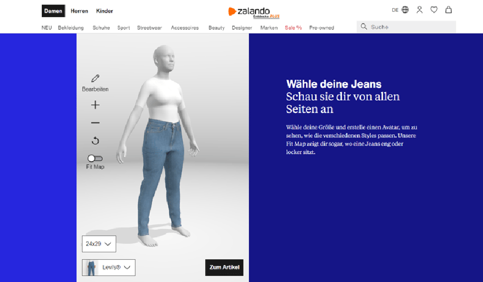 Jornal T – Zalando testet virtuelle Umkleidekabinen für Jeans